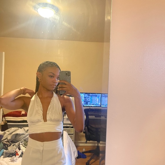 Silk White Halter Top - Picture 1 of 3